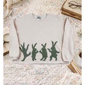 Vintage 90s Bunny Applique Sweatshirt Quilted Felted Spring Cottagecore Whimsy